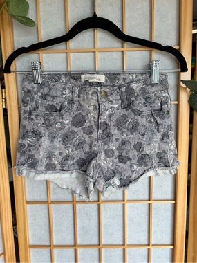 2.1 Denim Gray Floral Distressed Jean Shorts